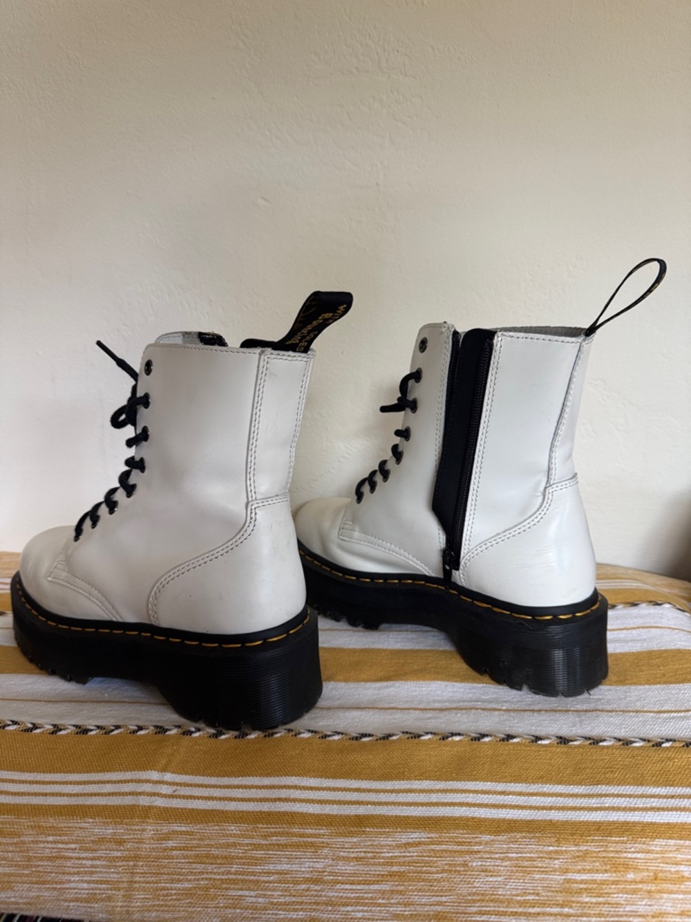 Dr. Martens White Platform Combat Boots with Black Laces - Picture 2 of 4